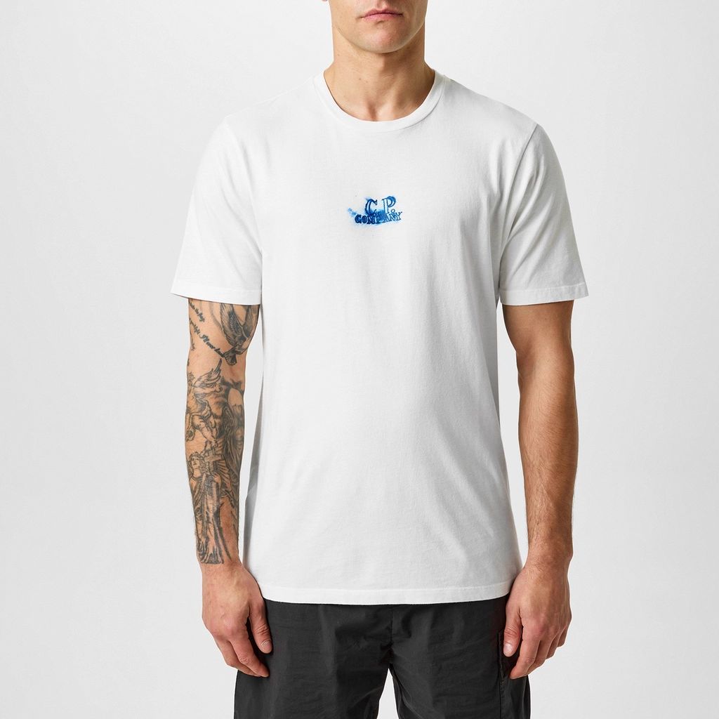 CP Company 24 1 Jersey Pencil Effect Graphics T Shirt - Gauze White 103